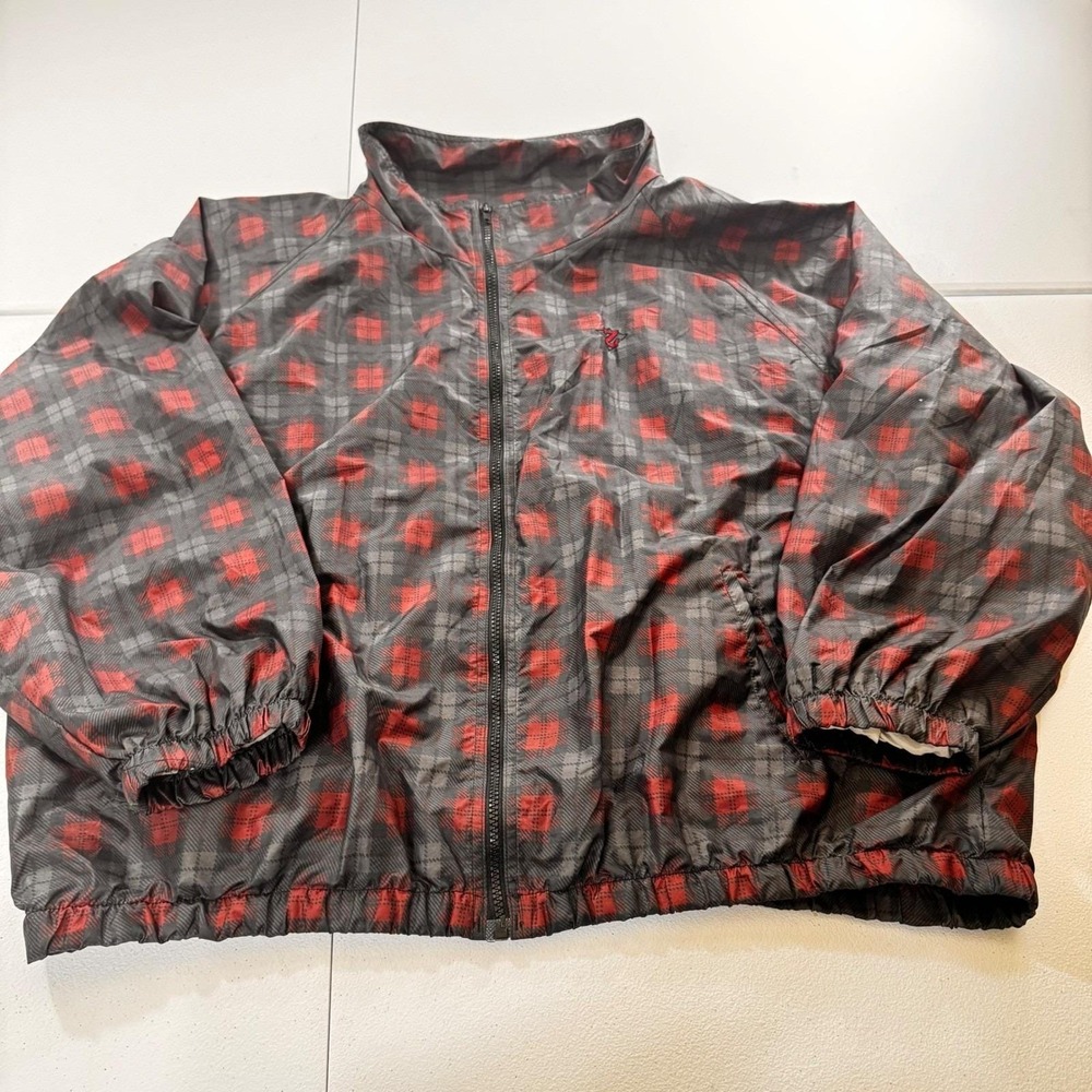 VTG Jerzees Men's 2X Plaid Lined Track Jacket‎ Lightweight Zip Up Red Black Gray